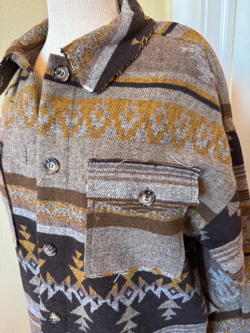 Women’s Brown Patterned Button-Up Jacket - Picture 2 of 5